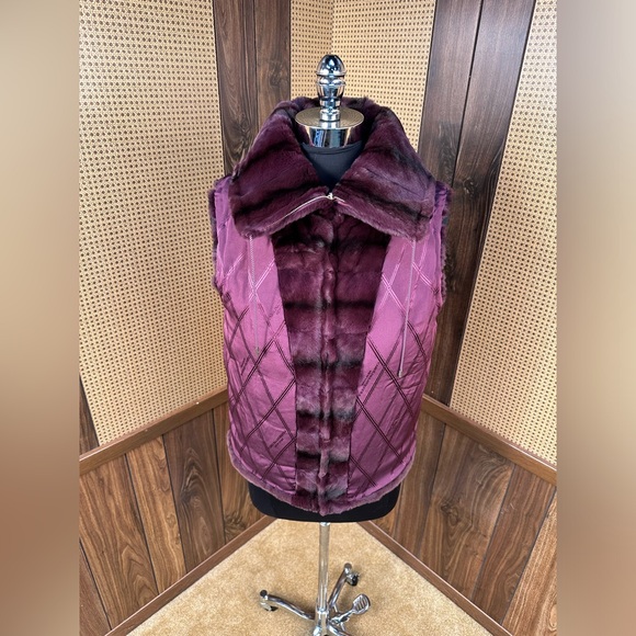 CAROLINA HERRERA DESIGNER DYED EGGPLANT SHEARED WEASEL FUR VEST JACKET COAT 8 M - Picture 7 of 12